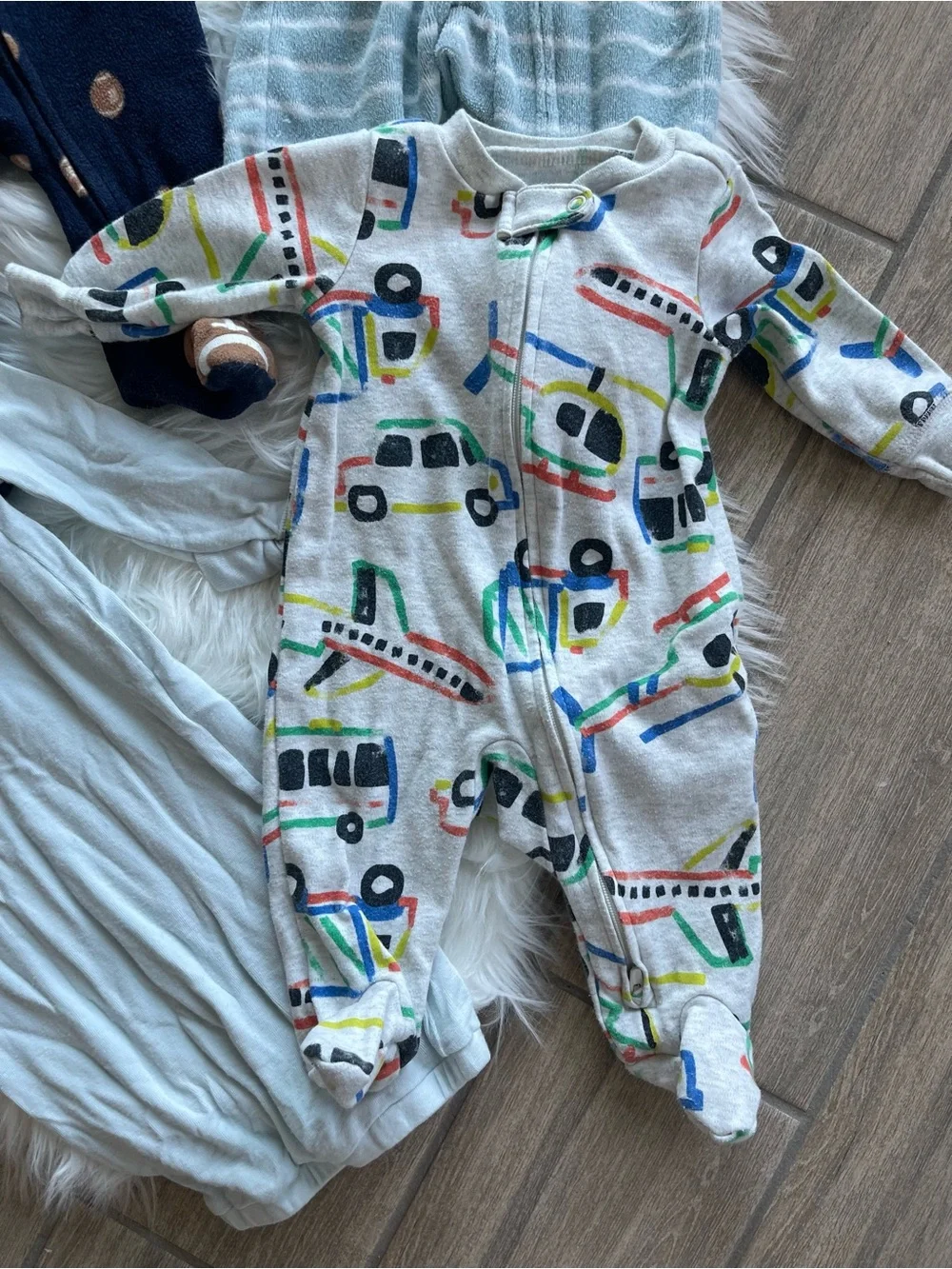 Blue & Gray Striped Baby One-Piece - Cozy Zip Footie Pajamas